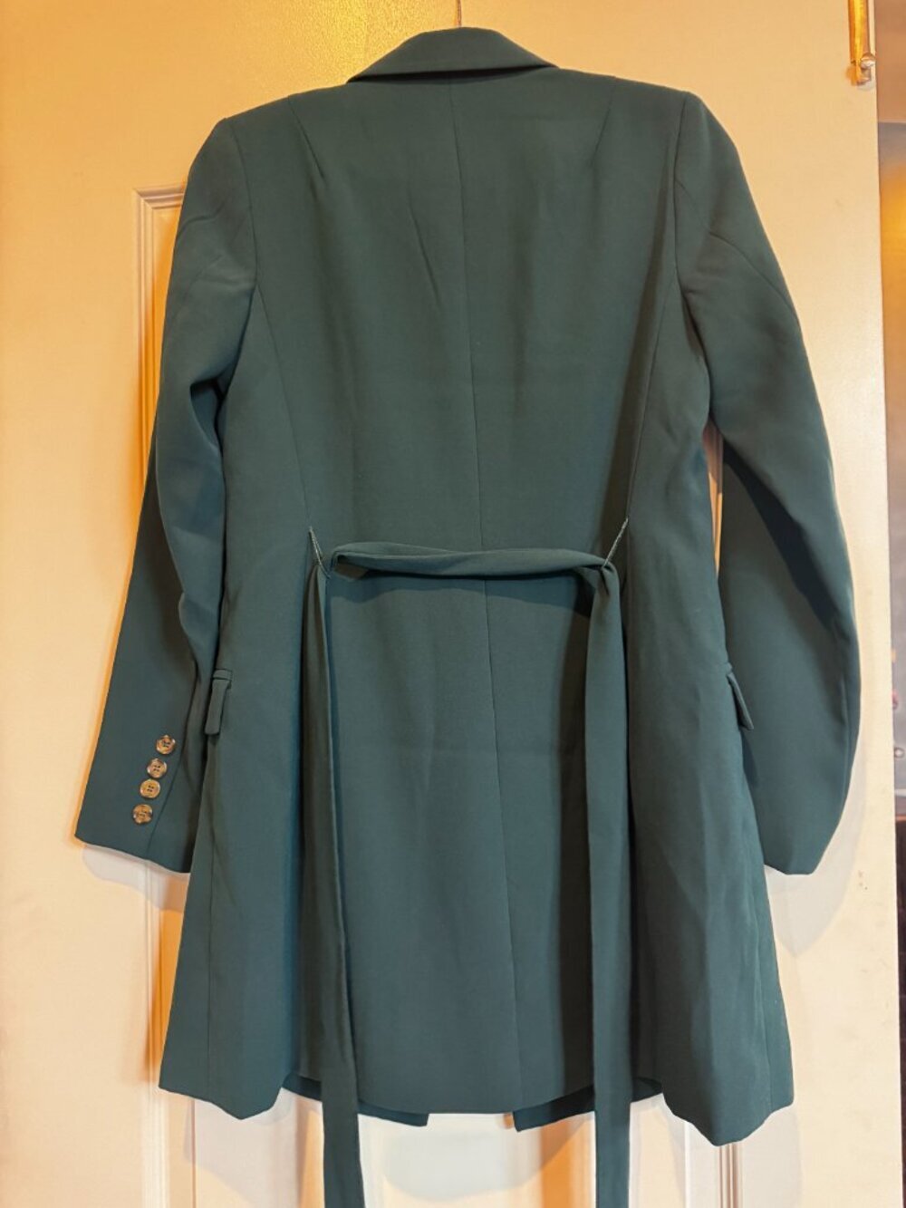 Forever 21 Contemporary Green Belted Blazer Coat Small Double Breasted - Picture 4 of 10